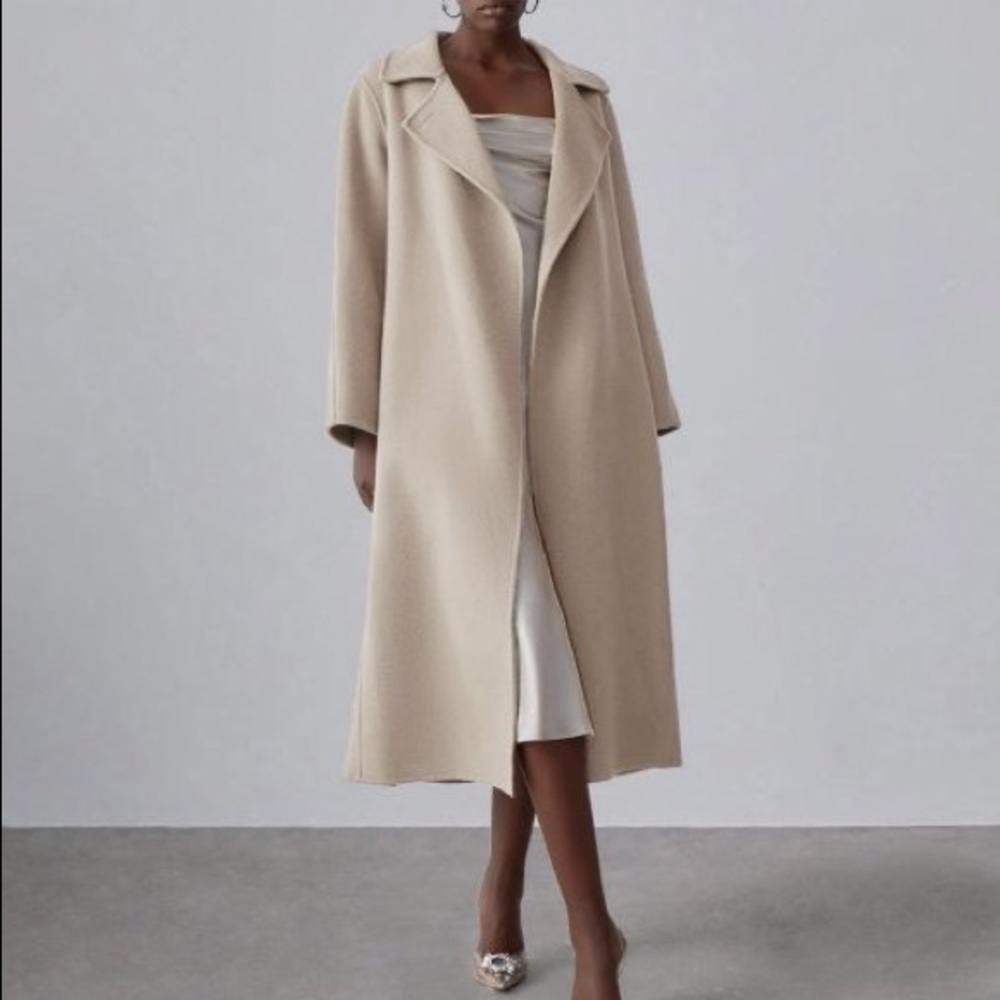 Silk Maison Earth Toned Belted Wool Coat Beige